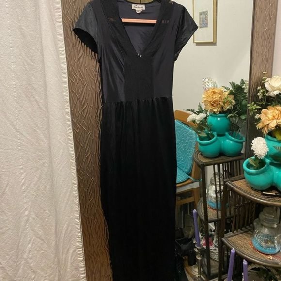 French Maid Vintage Lingerie Black Satin Romper Jumpsuit - Picture 1 of 5